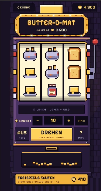 The pixel-art BUTTER-O-MAT screen in TOASTED