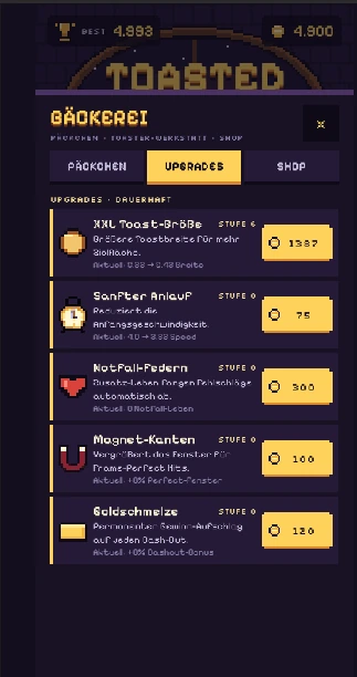 TOASTED upgrade screen